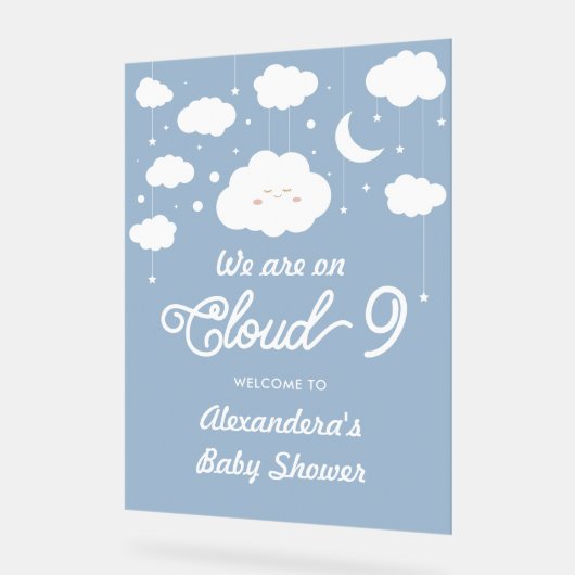 Blue on Cloud 9 Baby Dusche Empfang Acrylschild (Winkel)