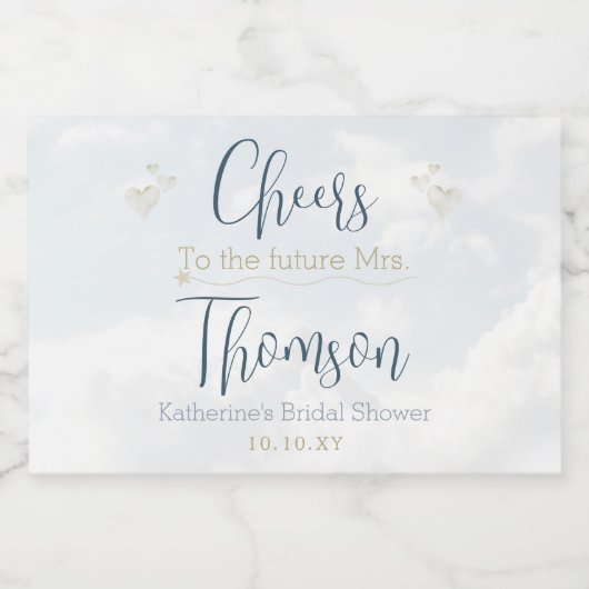 Blue On Cloud Nine Elegantes Brautparty Mini Schaumweinetikett (Einzelnes Label)