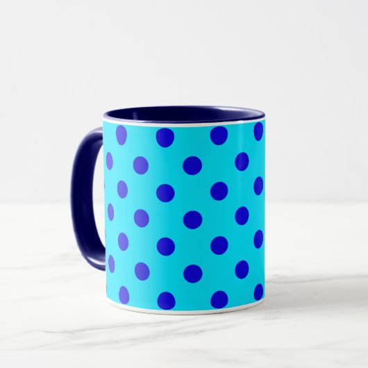 Blue On Cyan Polka Dots Pattern Design Tasse (Vorderseite Links)