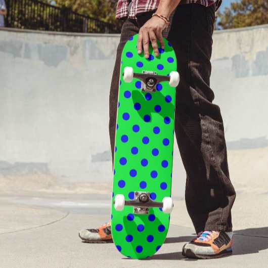 Blue On Green Polka Dots Pattern Design  Skateboard