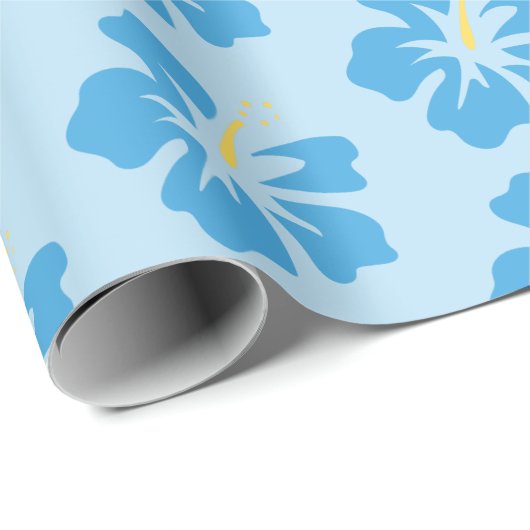 Blue on Light Blue Hibiskus Geschenkpapier (Rolleneckpunkt)