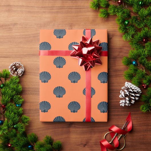 blue on orange scallop shelled wrapping paper geschenkpapier (Feiertagsgeschenk)