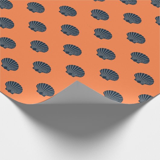 blue on orange scallop shelled wrapping paper geschenkpapier (Ecke)