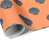 blue on orange scallop shelled wrapping paper geschenkpapier (Rolleneckpunkt)