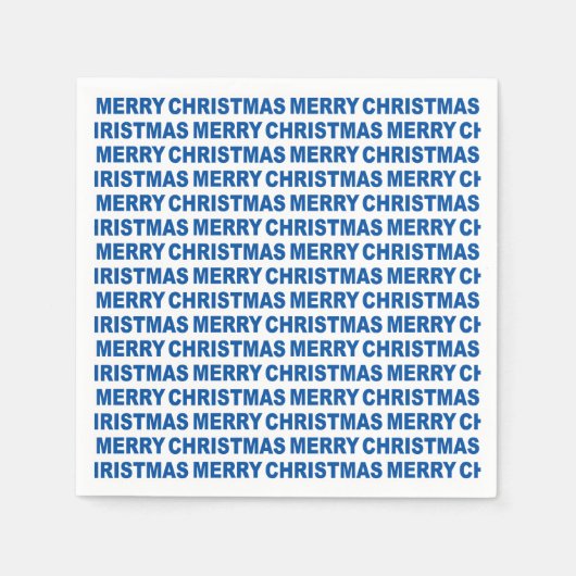 Blue on White Christmas Typografy Paper Napkin Serviette (Vorderseite)