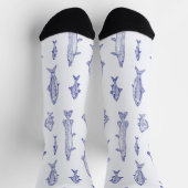 Blue on white fish pattern upstream socken (Oben)