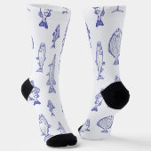Blue on white fish pattern upstream socken (Gewinkelt)