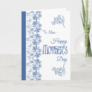 Blue on White Floral Mother Day Card for Mama Karte