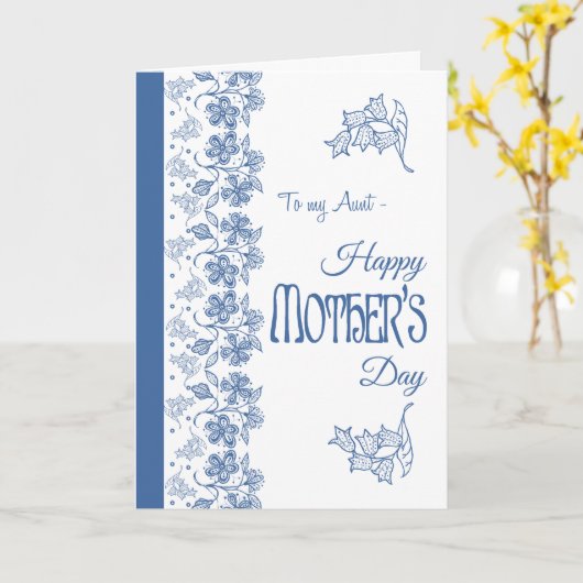 Blue on White Floral Mother Day Card for Tante Karte (Gelbe Blume)