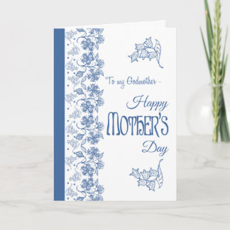 Blue on White Floral Mother Day Card, Godmutter Karte