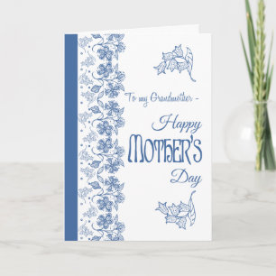 Blue on White Floral Mother Day Card Großmutter Karte