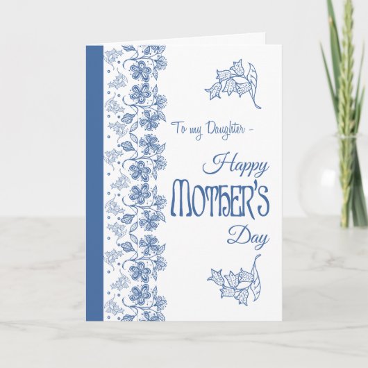 Blue on White Floral Mutter Day Card, Tochter Karte (Vorderseite)