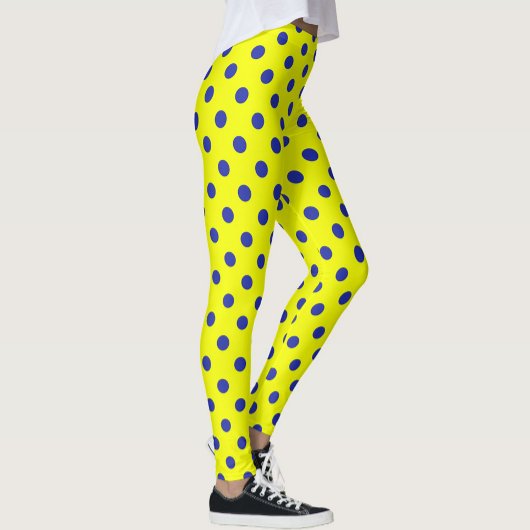 Blue On Yellow Polka Dots Pattern Design  Leggings