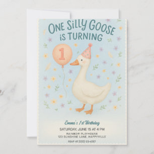 Blue One Albern Goose 1. Geburtstag für Mädchen Einladung