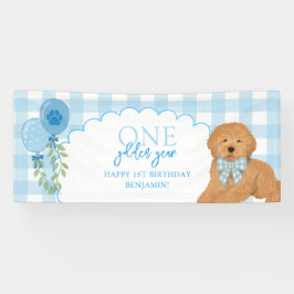 Blue One Golden Year Doodle Puppy 1st Birthday Banner