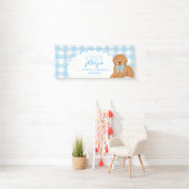 Blue One Golden Year Doodle Puppy 1st Birthday Banner (Insitu)