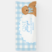 Blue One Golden Year Doodle Puppy 1st Birthday Banner (Vertikal)