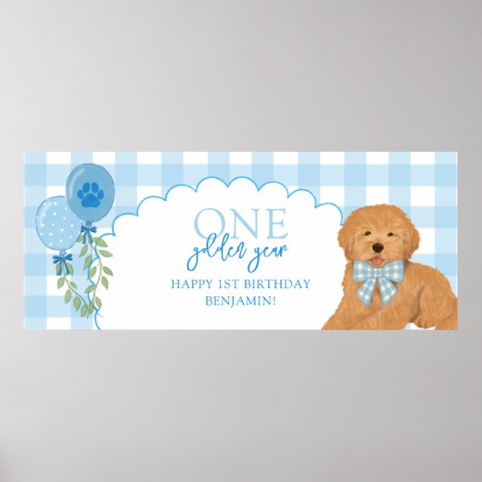Blue One Golden Year Doodle Puppy 1st Birthday Poster (Vorne)