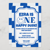 Blue One Happy Typ Geburtstag Einladung (Vorne/Hinten)