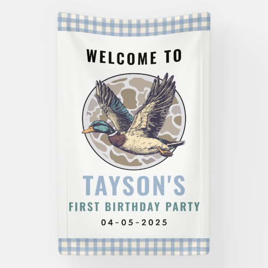 Blue One Lucky Duck 1st Birthday | Cute Rubber  Banner (Vertikal)