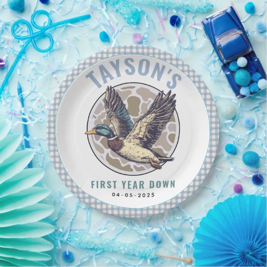 Blue One Lucky Duck 1st Birthday Party Cute Rubber Pappteller (Party)