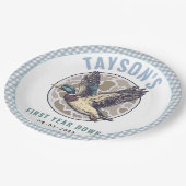 Blue One Lucky Duck 1st Birthday Party Cute Rubber Pappteller (Schrägansicht)