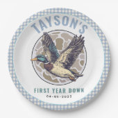 Blue One Lucky Duck 1st Birthday Party Cute Rubber Pappteller (Vorderseite)