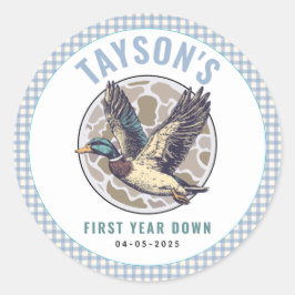 Blue One Lucky Duck 1st Birthday Party Cute Rubber Runder Aufkleber