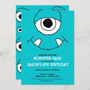 Blue One mit Augen Monster Art Bday Party Monster  Einladung
