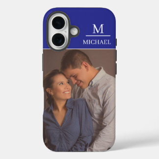 Blue One Photo with Name and Initial  iPhone 16 Hülle