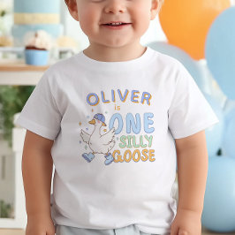 Blue One Silly Goose - Retro Boy First Birthday Baby T-shirt