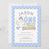 Blue One Silly Goose - Retro Boy First Birthday Einladung (Vorderseite)