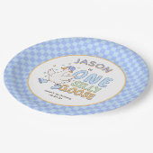 Blue One Silly Goose - Retro Boy First Birthday  Pappteller (Schrägansicht)