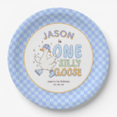 Blue One Silly Goose - Retro Boy First Birthday  Pappteller (Vorderseite)