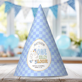 Blue One Silly Goose-Retro Boy First Birthday Partyhütchen
