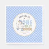 Blue One Silly Goose - Retro Boy First Birthday Serviette (Vorderseite)