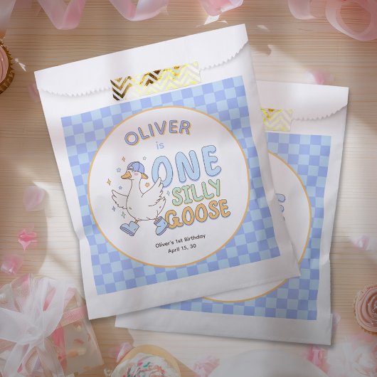 Blue One Silly Goose-Retro Junge Erster Geburtstag Geschenktütchen