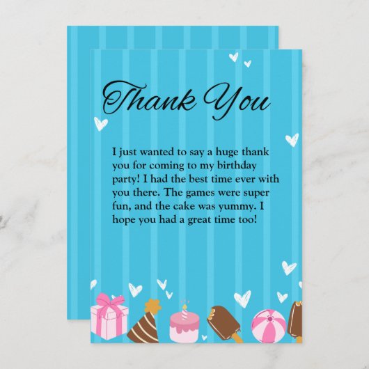 Blue One Year Flat Dankeschön Card Dankeskarte (Vorne/Hinten)