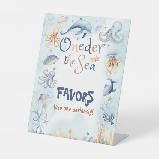 Blue Oneder the sea 1st birthday Favors Sockelschild (Vorderseite)