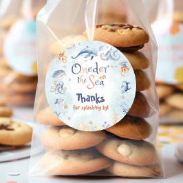 Blue Oneder the sea 1st birthday Thank you Runder Aufkleber