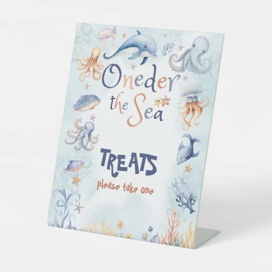 Blue Oneder the sea 1st birthday Treats Sockelschild (Vorderseite)