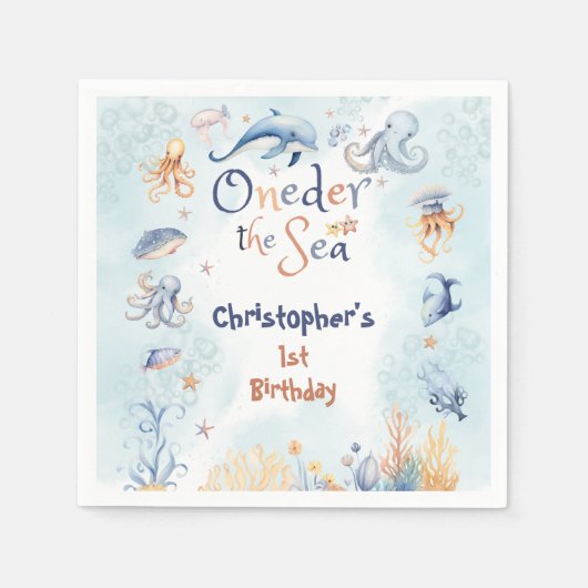 Blue Oneder the sea boys 1st birthday Serviette (Vorderseite)