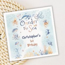 Blue Oneder the sea boys 1st birthday Serviette