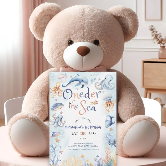 Blue Oneder the sea Buben Einladung zum 1. Geburts