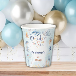 Blue Oneder the sea first birthday Sticker Pappbecher