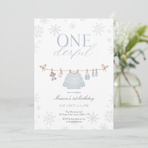 Blue ONEderful Winter Erster Geburtstag Einladung