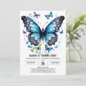Blue Online Butterfly Boy Geburtstag Einladung (Stehend Vorderseite)