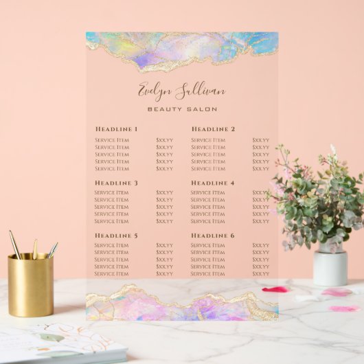 Blue Opal Design Preisliste Acrylschild (Hochzeit)