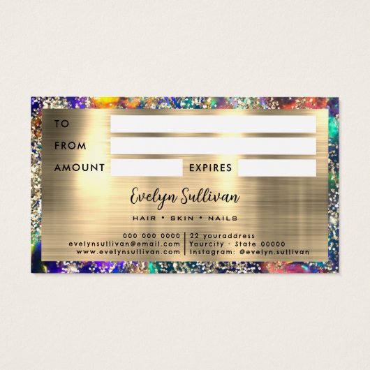 Blue-Opal-Geschenkkarte Gold Glitzer (Rückseite)