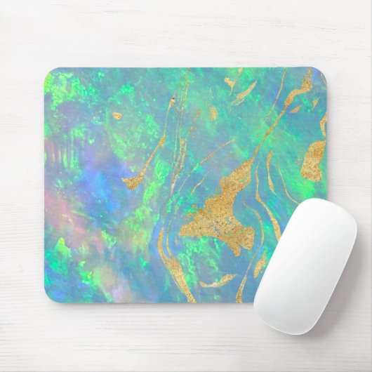 Blue Opal Gold Marble Modern Glam Mousepad (Mit Mouse)